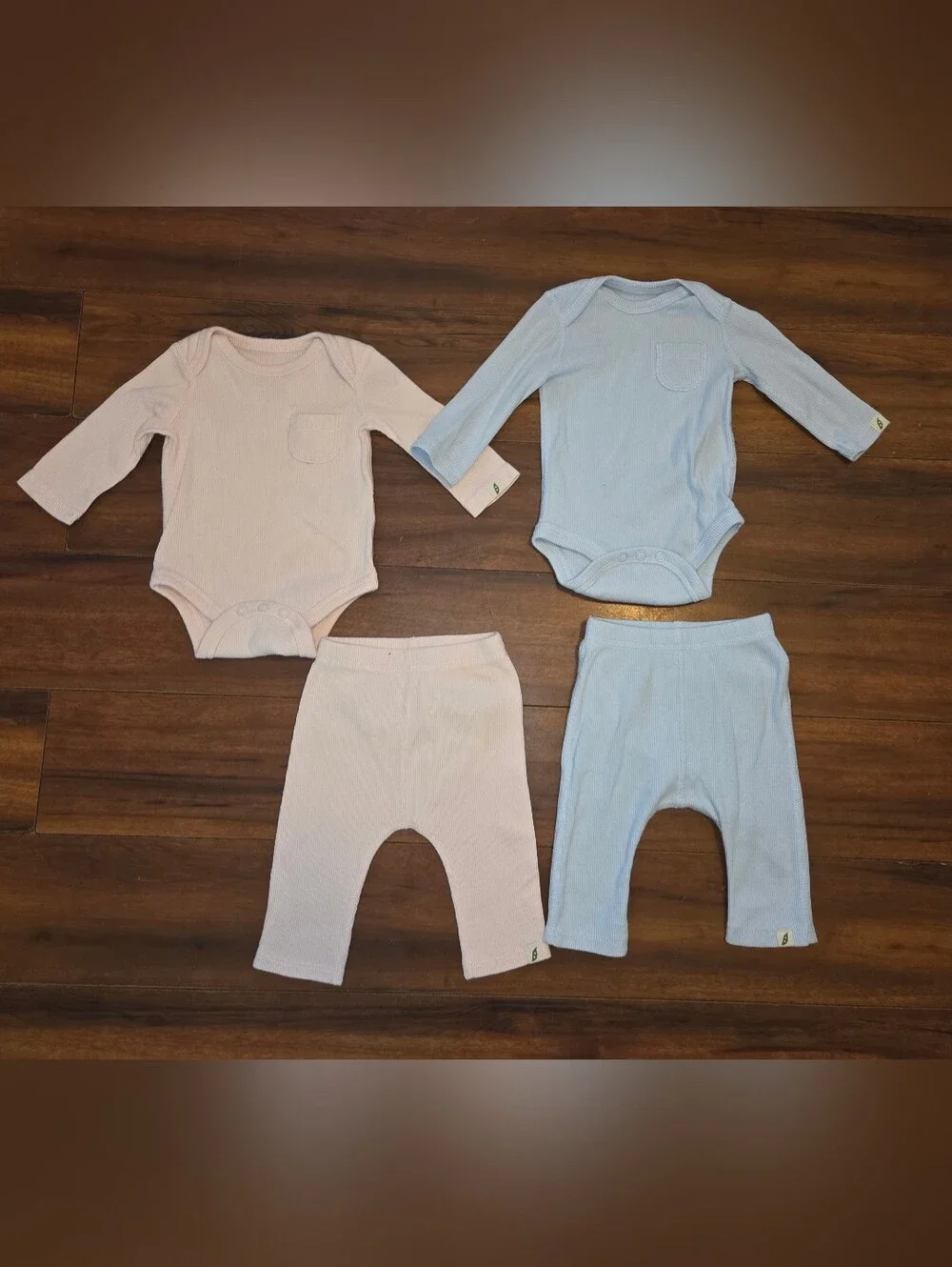 (2) Pairs Easy-Peasy Baby Organic Long Sleeve Bodysuit & Pants Size 3 Months
